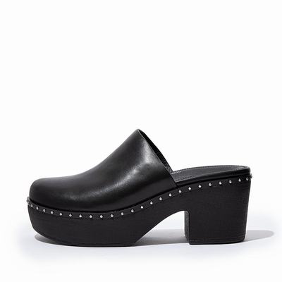 Fitflop Pilar Leather Mule Platforms - Pantoletten Damen - Schwarz (NWL089342)